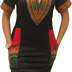 Womens African Attire Bodycon Dress Strethy Fabric Vintage Tribal Midi